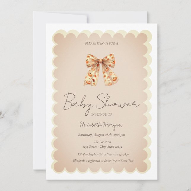 Convite Cute Fall Pumpkins Bow Baby Shower  (Frente)