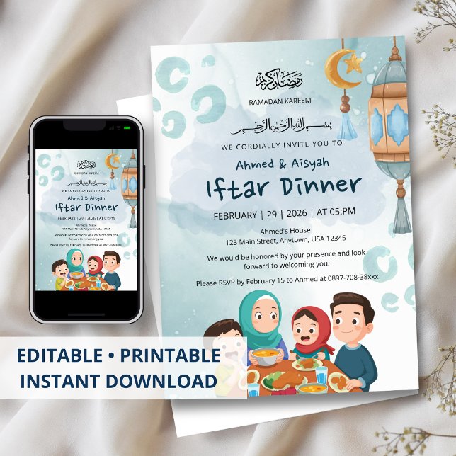 Convite Cute Family Ramadan Iftar Invitation (Criador carregado)
