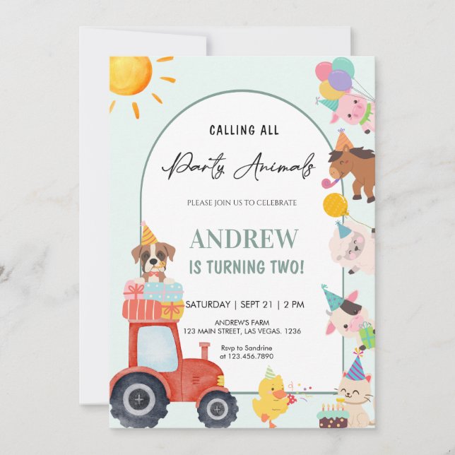 Convite Cute Farm Animals in Birthday (Frente)