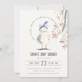Convite Cute Farm Chick Watercolor Floral Baby Shower