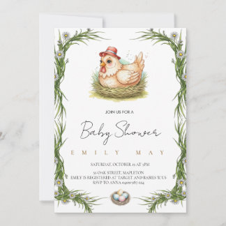 Convite ِCute Farm Chicken Baby Shower 