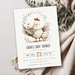 Convite Cute Farm Mum and Baby Chick Floral Baby Shower