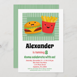 Convite Cute Fast Food Hamburger Fries Birthday Invitation