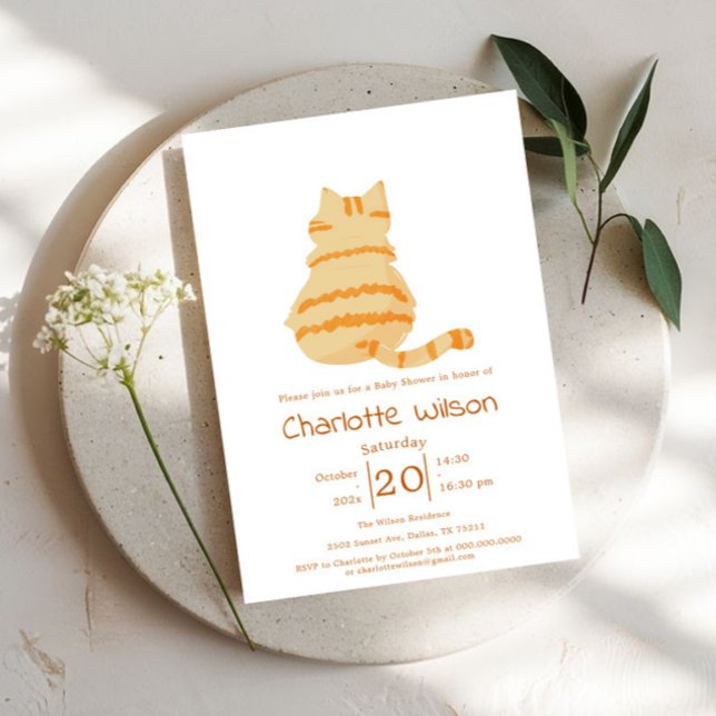 Convite Cute Fat Orange Cat Baby Shower (Criador carregado)