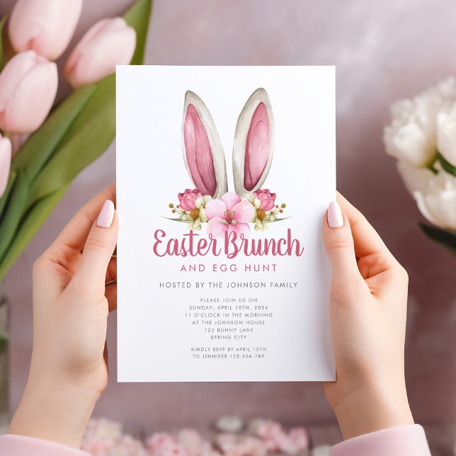 Convite Cute Floral Bunny Ears Páscoa Brunch (Cute Floral Bunny Ears Easter Brunch Invitation)