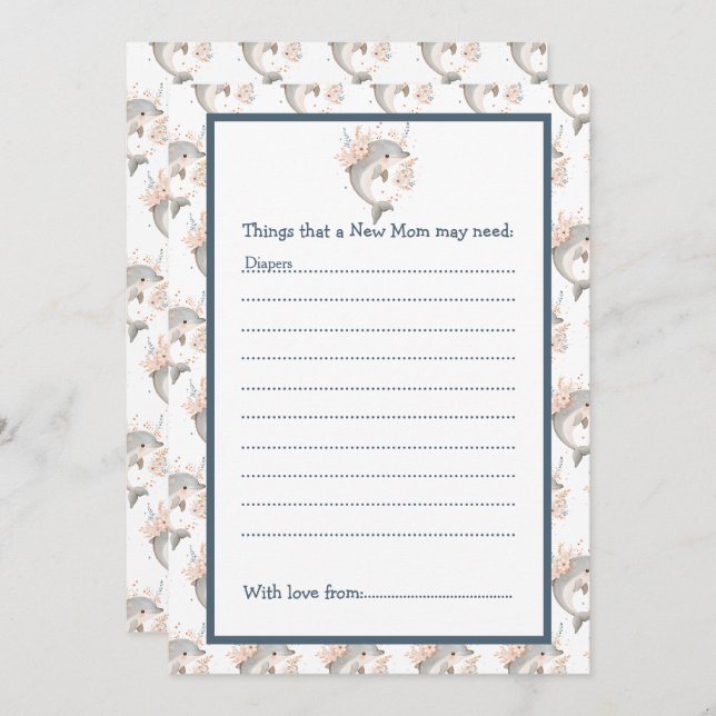 Convite Cute Floral Dolphin Baby Shower (Frente/Verso)