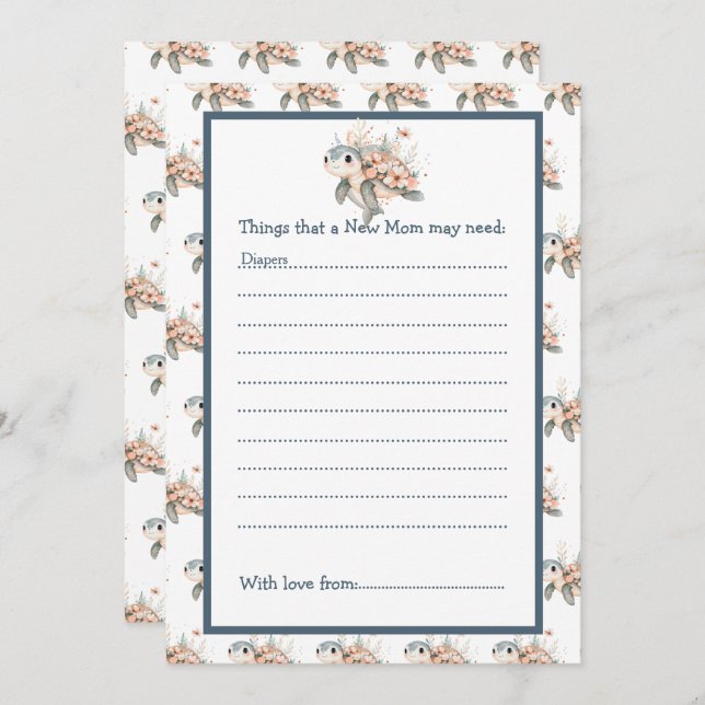Convite Cute Floral Turtle Baby Shower (Frente/Verso)