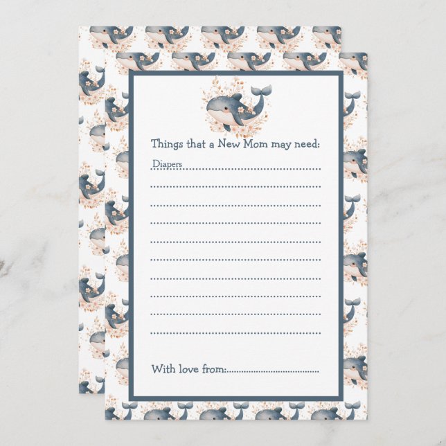 Convite Cute Floral Whale Baby Shower (Frente/Verso)