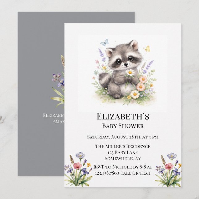 Convite Cute Forest Baby Raccoon Baby Shower (Frente/Verso)
