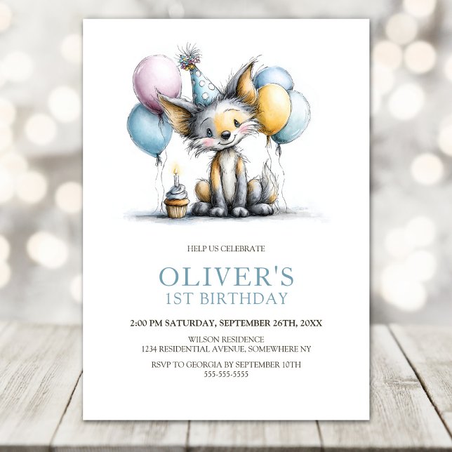 Convite Cute Fox 1st Birthday Party Invitation (Criador carregado)