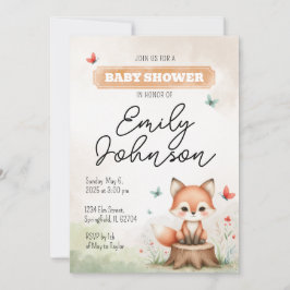 Convite Cute fox baby shower invitation