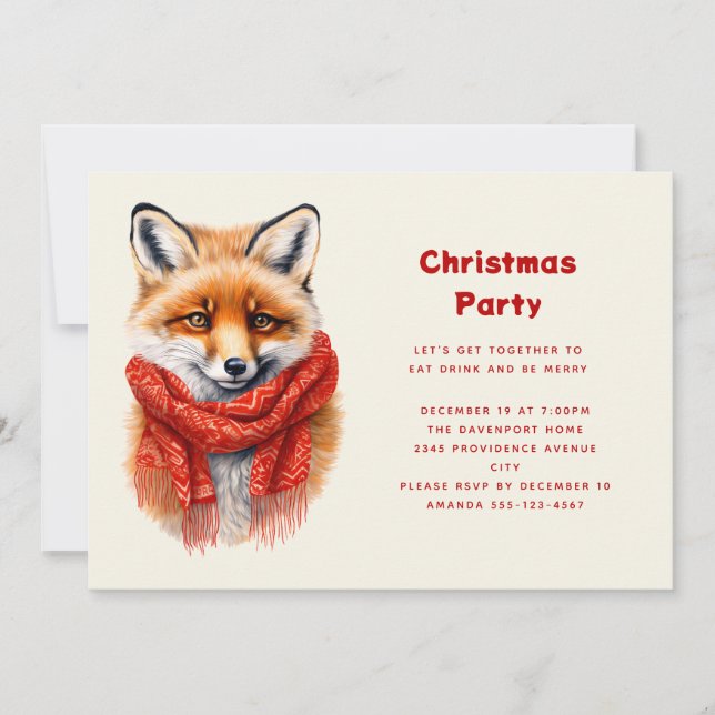 Convite Cute Fox in a Red Scarf Autumn Image Christmas (Frente)