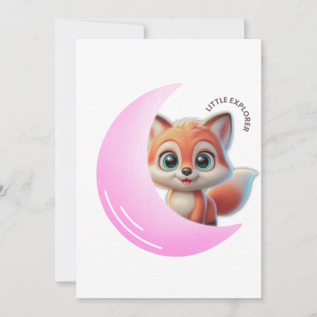 Convite Cute Fox Pink Moon Card (Frente)