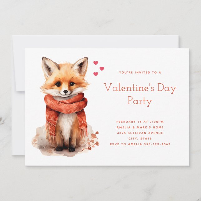 Convite Cute Fox Pup in a Red Scarf Valentine's Day (Frente)