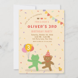 Convite Cute Frog & Bear Birthday Party Invitation