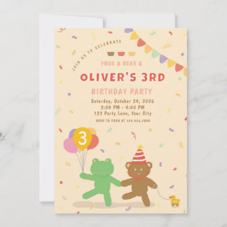 Convite Cute Frog & Bear Birthday Party Invitation