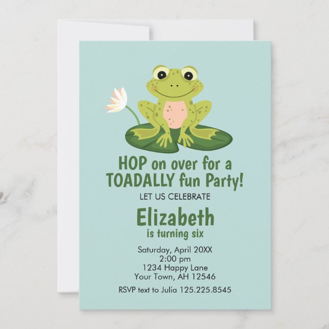 Convite Cute Frog Birthday Invitation (Frente)