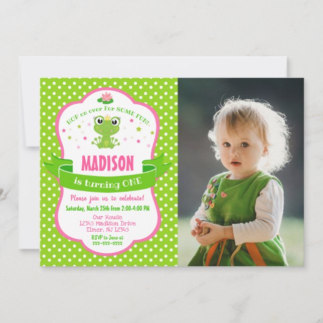 Convite Cute Frog Princess Invitation for a Girl (Frente)