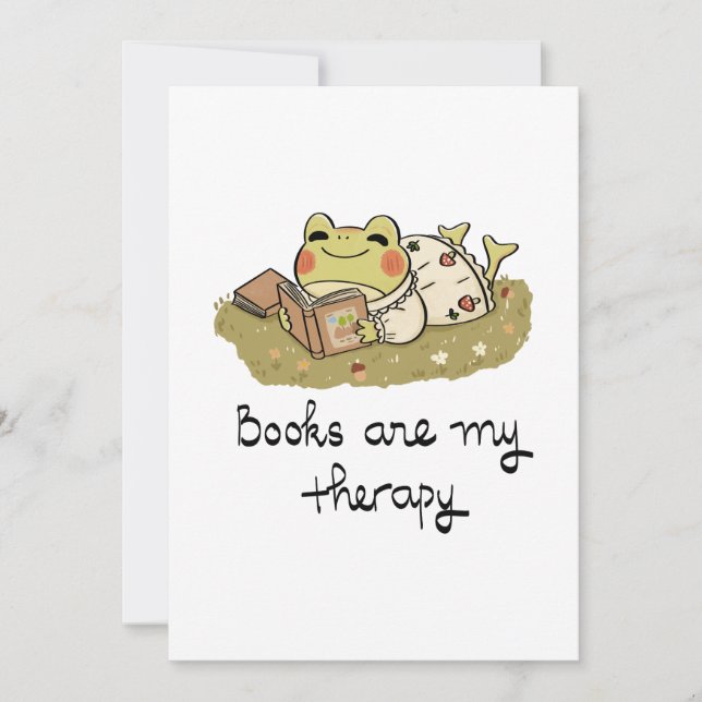 Convite Cute Frog Reading - Books Are My Therapy (Frente)