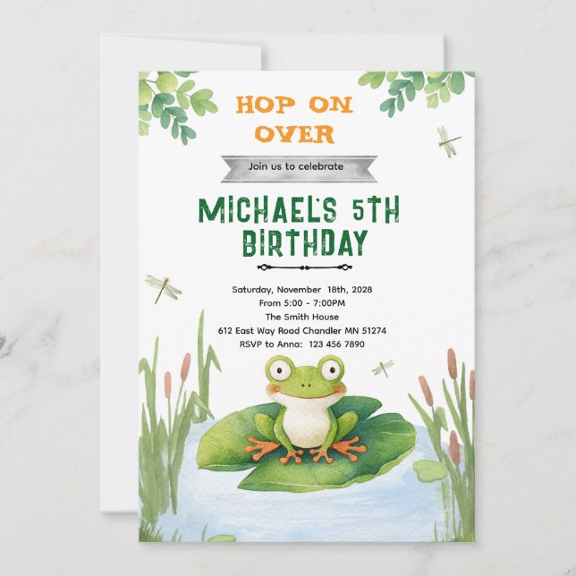 Convite Cute frog toad birthday party invitation (Frente)