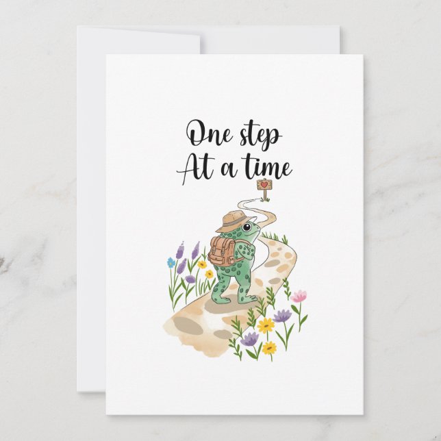 Convite Cute Frog with Backpack One Step at a Time (Frente)