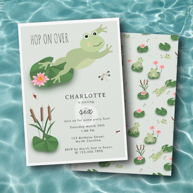 Convite Cute Frogs in Lily Pond Hop On Over Kids Birthday (Cute Frogs in Lily Pond Hop On Over Kids Birthday Invitation)