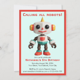 Convite Cute Fun Robot Kid's Birthday