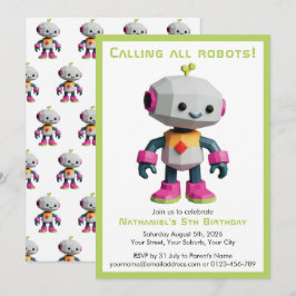 Convite Cute Fun Robot Kid's Birthday