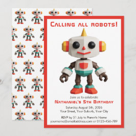 Convite Cute Fun Robot Kid's Birthday