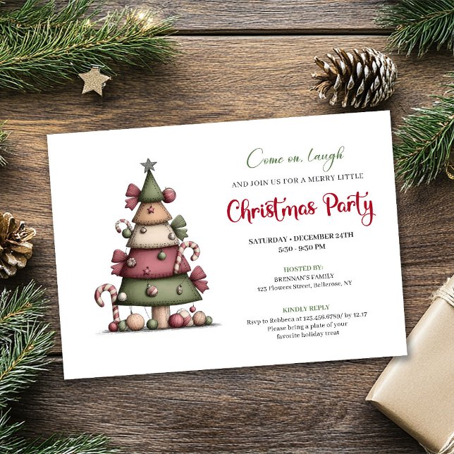 Convite Cute Funny Christmas Tree Cartoon Party Invitation (Cute Funny Christmas Tree Cartoon Party Invitation)
