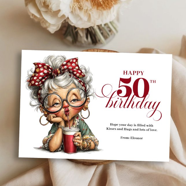 Convite Cute Funny Lady 50th Birthday Cartoon Humor Card (Cute Funny Lady 50th Birthday Cartoon Humor Greeting Card

)