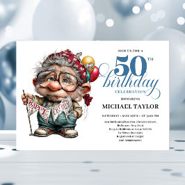 Convite Cute Funny Man 50th Birthday Cartoon Humor Style