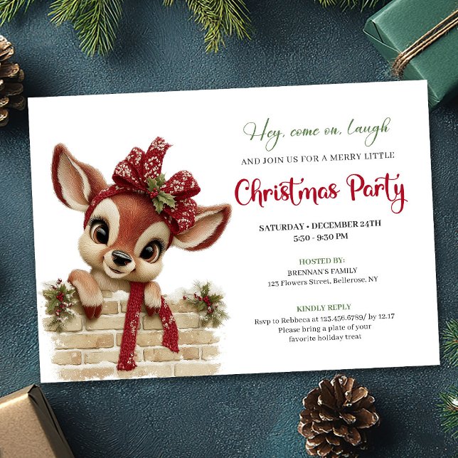 Convite Cute Funny Reindeer Cartoon Watercolor Holiday  (Cute Funny Reindeer Cartoon Watercolor Holiday Invitation

)