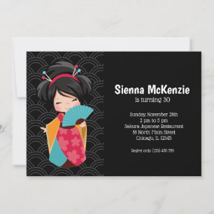 Convite Cute Geisha * escolha sua cor de fundo