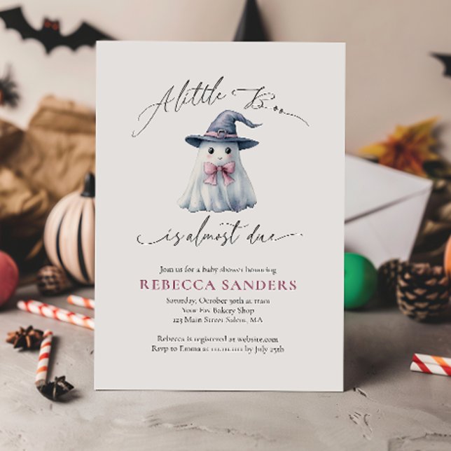 Convite Cute Ghost with Pink Bow & Witch Hat Baby Shower (Criador carregado)