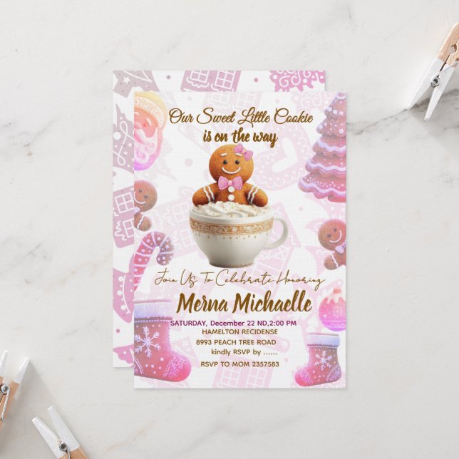 Convite Cute Gingerbread Cookie baby shower invitation (Frente/Verso In Situ)