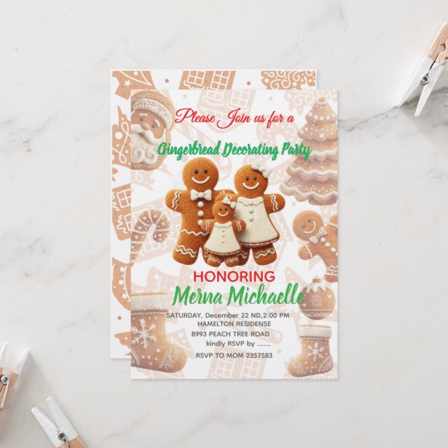 Convite Cute Gingerbread Cookie Decorating Party  (Frente/Verso In Situ)