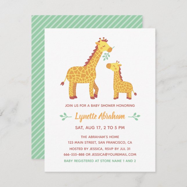 Convite Cute Giraffe Mom and Baby Shower (Frente/Verso)