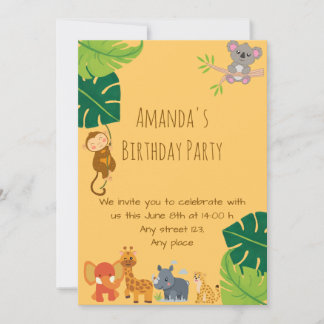 Convite Cute Girl Safari Birthday Party Invitation