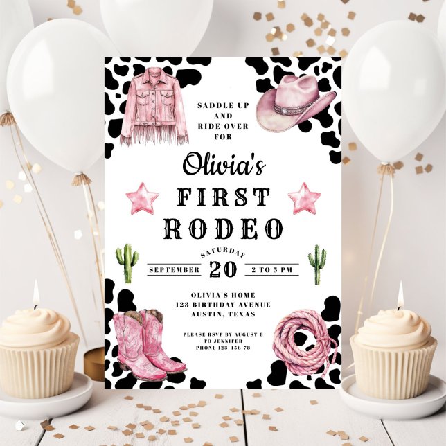 Convite Cute Girl's First Rodeo 1st Birthday (Cute Girl's First Rodeo 1st Birthday Invitation)