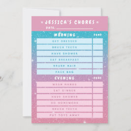 Convite Cute Girly Pink Blue Glitter Kids Daily Chores 