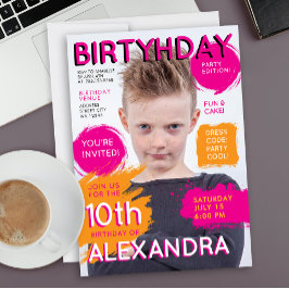 Convite Cute Girly PInk Orange Kids Magazine Cover Photo 