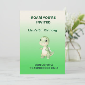 Convite Cute Green Dinosaur Birthday Invitation | Personal