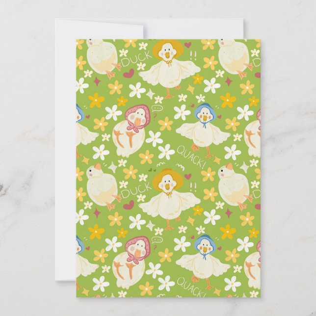 Convite Cute Green Duck & Daisy Flower Seamless Pattern (Frente)