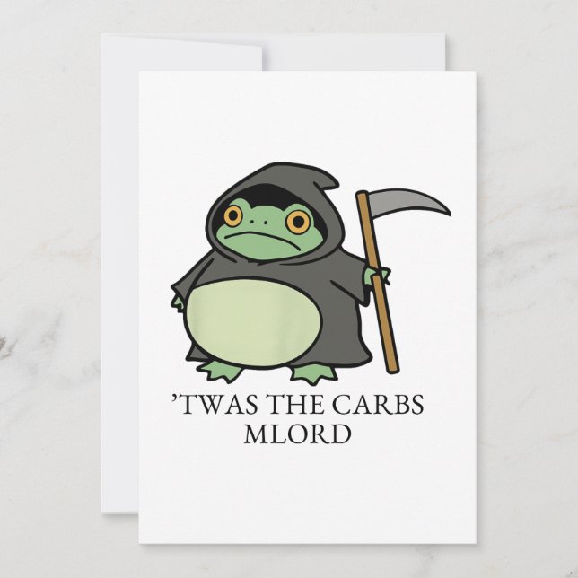 Convite Cute Grim Reaper Frog – ’Twas the Carbs M’Lord (Frente)