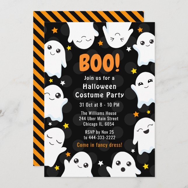 Convite Cute Halloween Ghosts Costume Party (Frente/Verso)