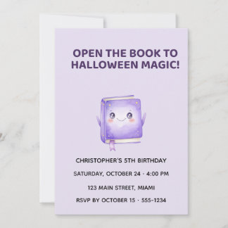 Convite Cute Halloween Magic Book Birthday Invitation