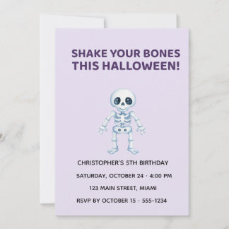 Convite Cute Halloween Skeleton Birthday Invitation