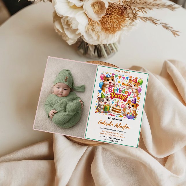 Convite Cute Hamster Birthday Party | Kids Hamster (Cute Hamster Birthday Party | Kids Hamster Invitation
)