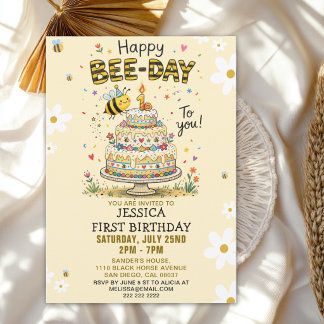Convite Cute Happy Bee-Day 1st Birthday for Kids